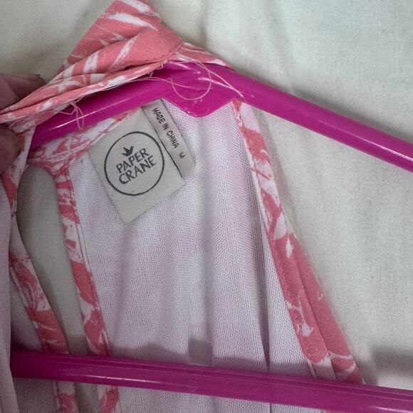 Paper Crane Medium Pink Leaf Print Halter Tiered Mini Dress - Picture 4 of 8